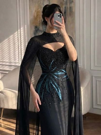 Luxury Black Wine Red Beaded Mermaid Evening Dress LA73743 SERENE HILL
