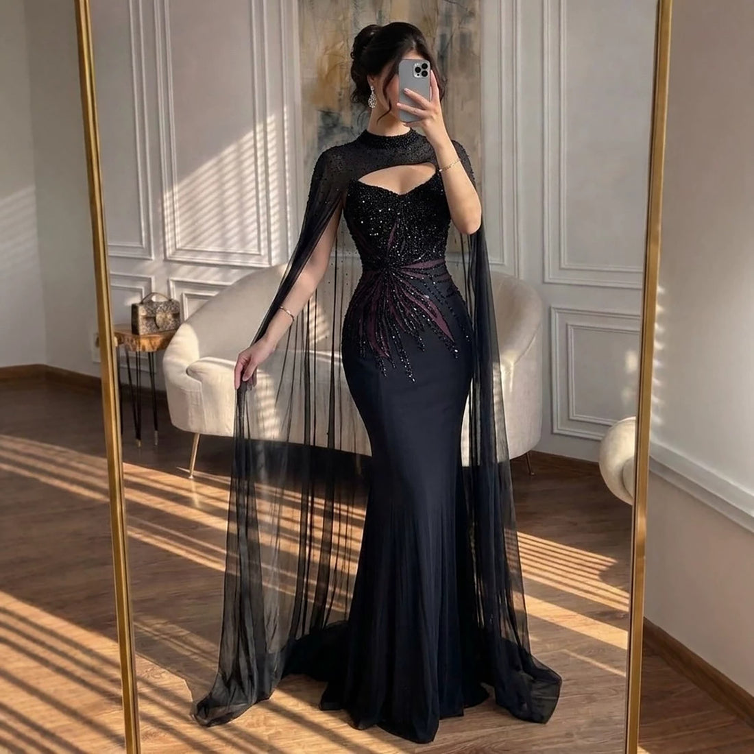 Luxury Black Wine Red Beaded Mermaid Evening Dress LA73743 SERENE HILL