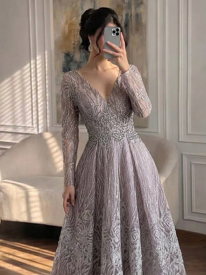 Luxury Pink Beaded A Line Evening Dress LA73744 SERENE HILL