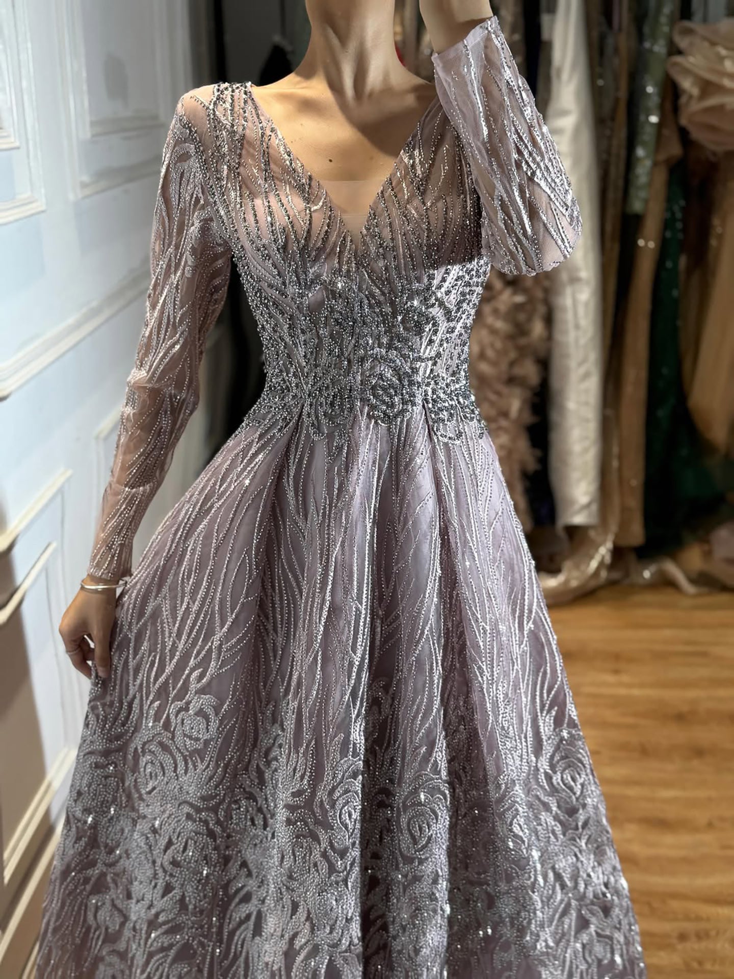 Luxury Pink Beaded A Line Evening Dress LA73744 SERENE HILL