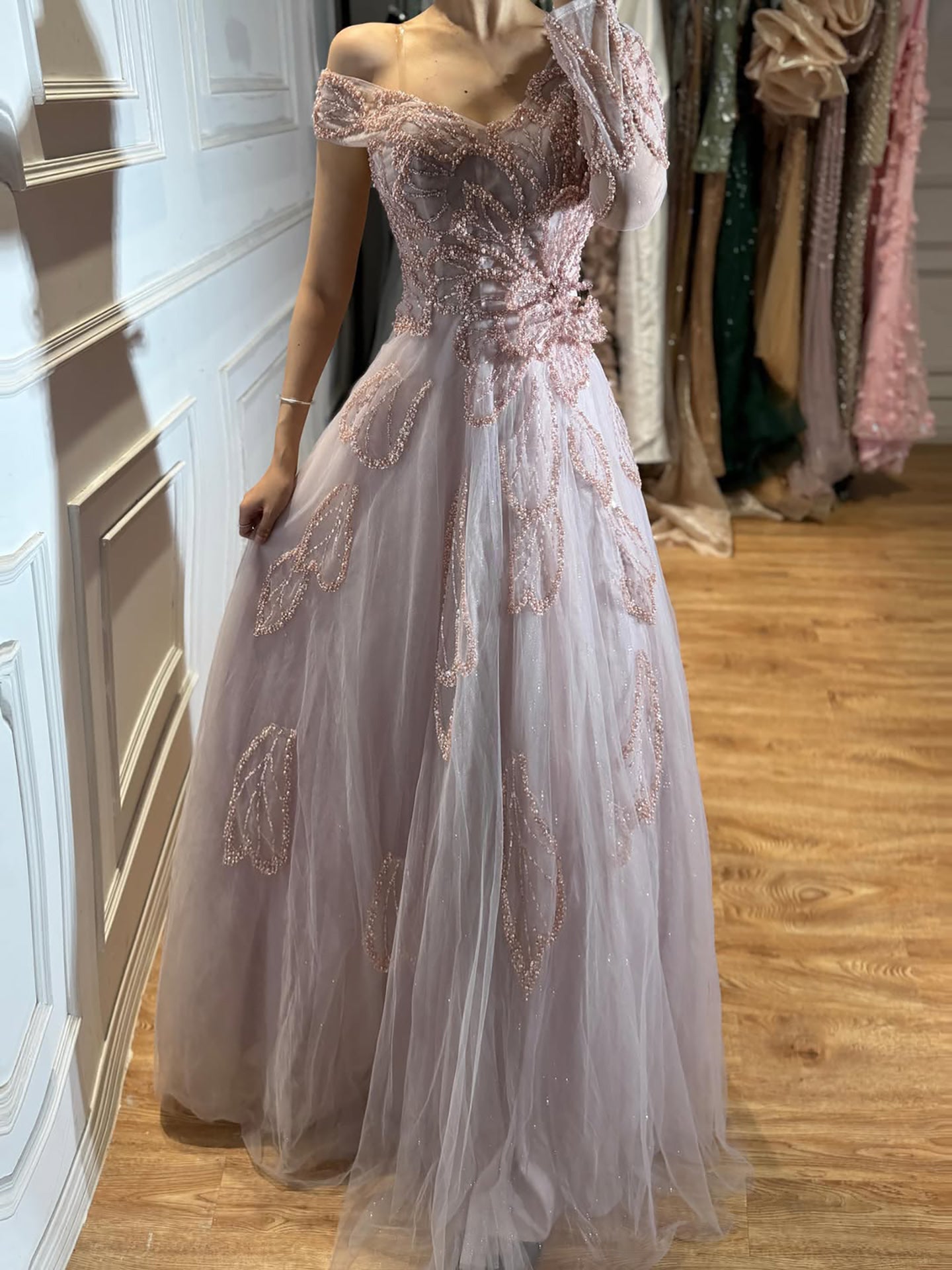 Luxury Pink Beaded One Shoulder A Line Evening Dress LA73746 SERENE HILL