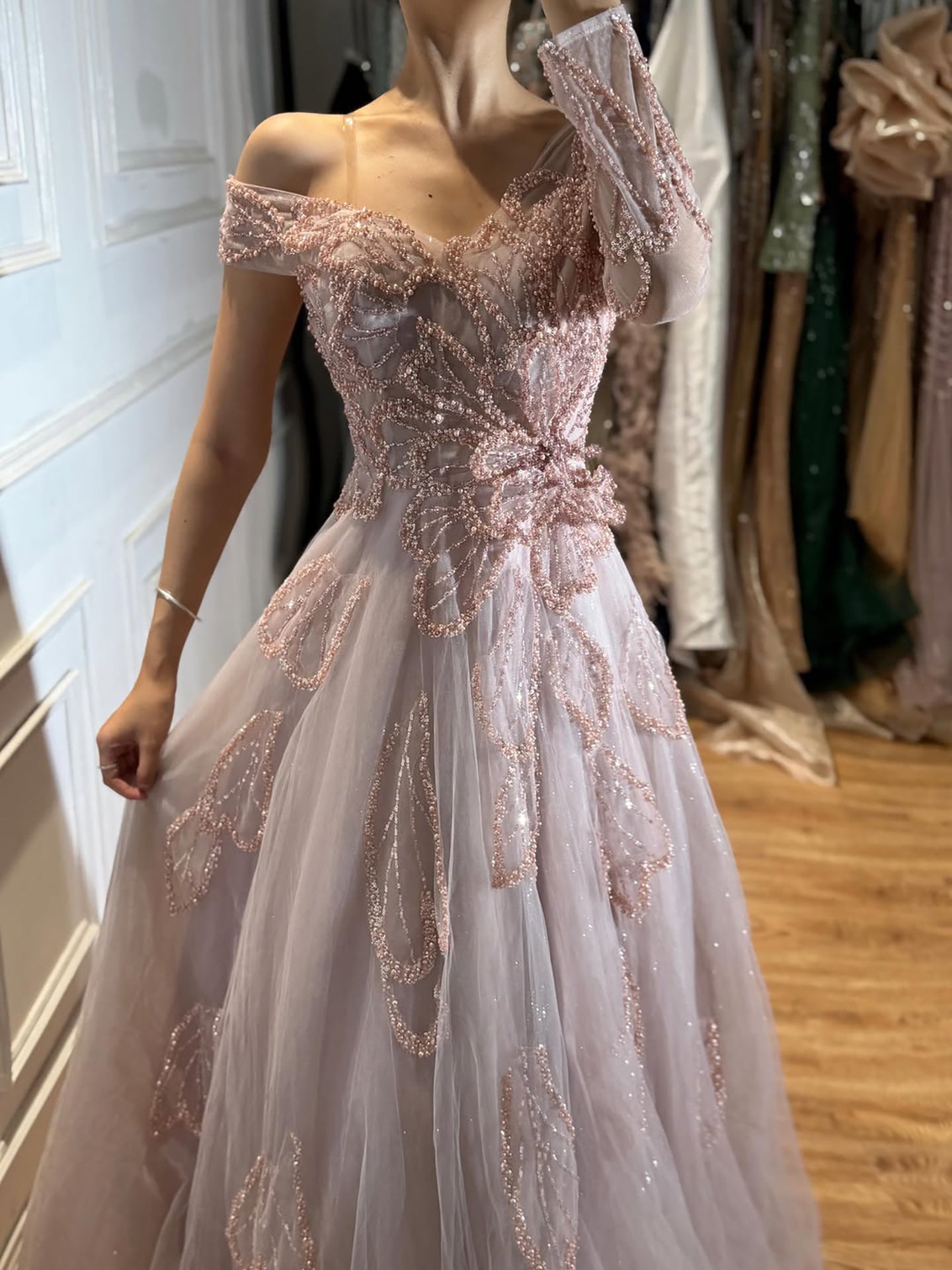 Luxury Pink Beaded One Shoulder A Line Evening Dress LA73746 SERENE HILL
