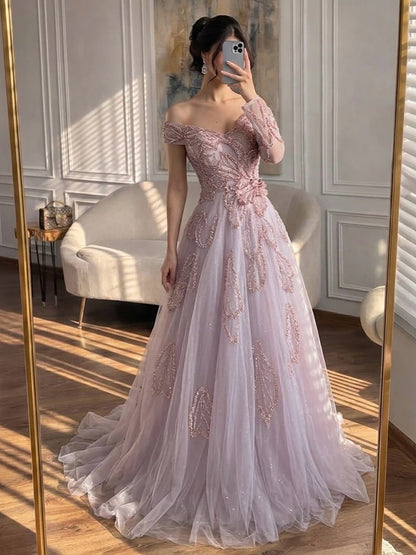 Luxury Pink Beaded One Shoulder A Line Evening Dress LA73746 SERENE HILL