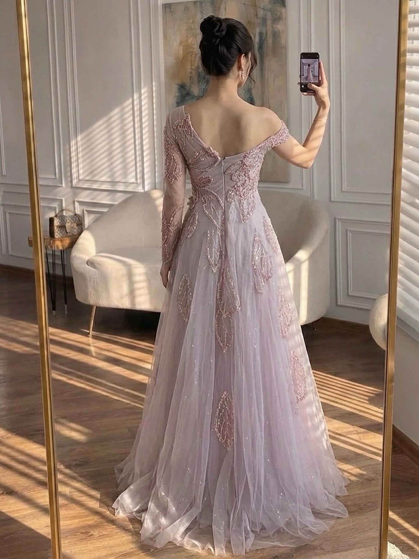 Luxury Pink Beaded One Shoulder A Line Evening Dress LA73746 SERENE HILL