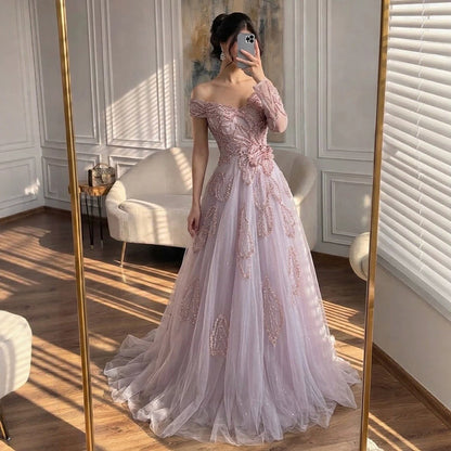 Luxury Pink Beaded One Shoulder A Line Evening Dress LA73746 SERENE HILL