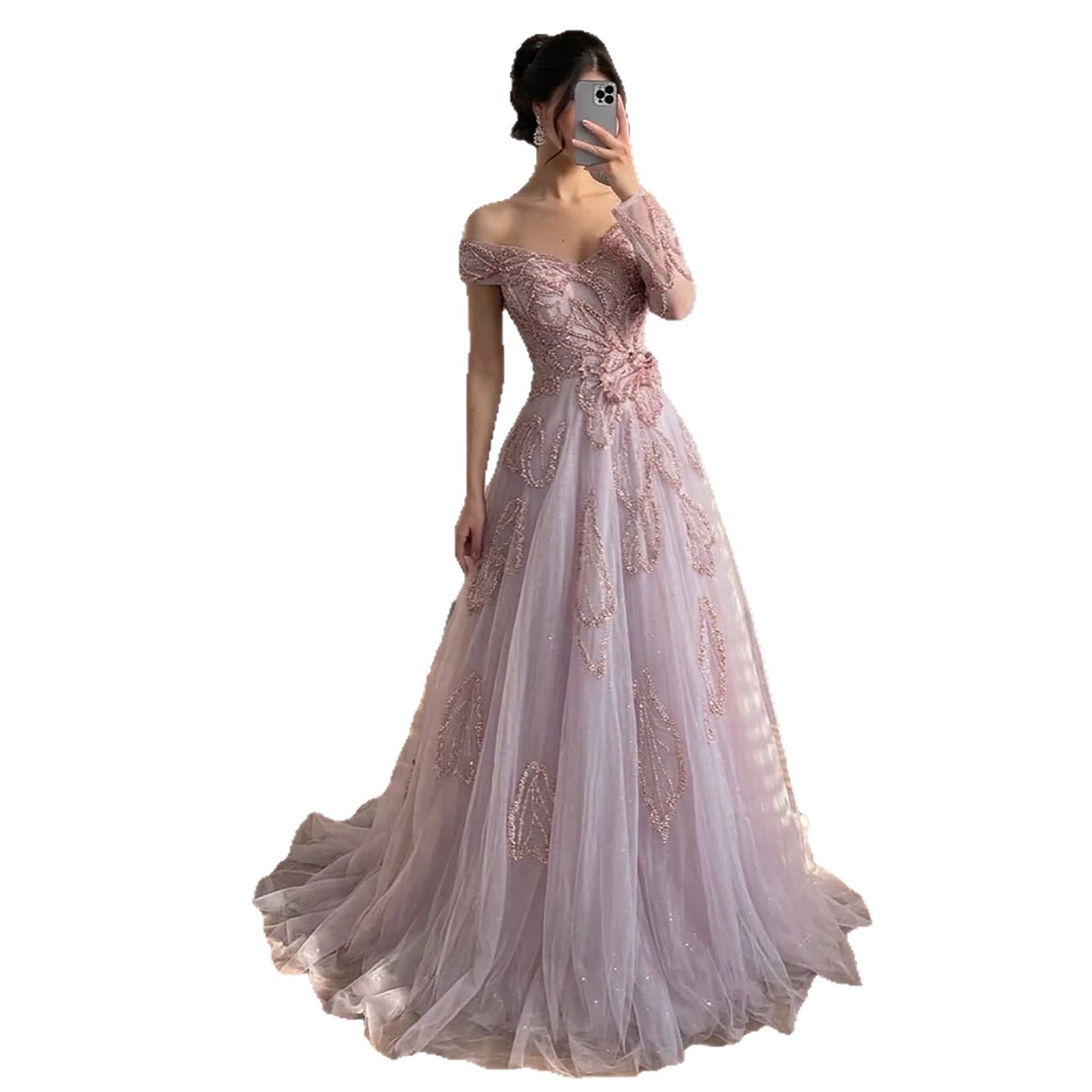 Luxury Pink Beaded One Shoulder A Line Evening Dress LA73746 SERENE HILL