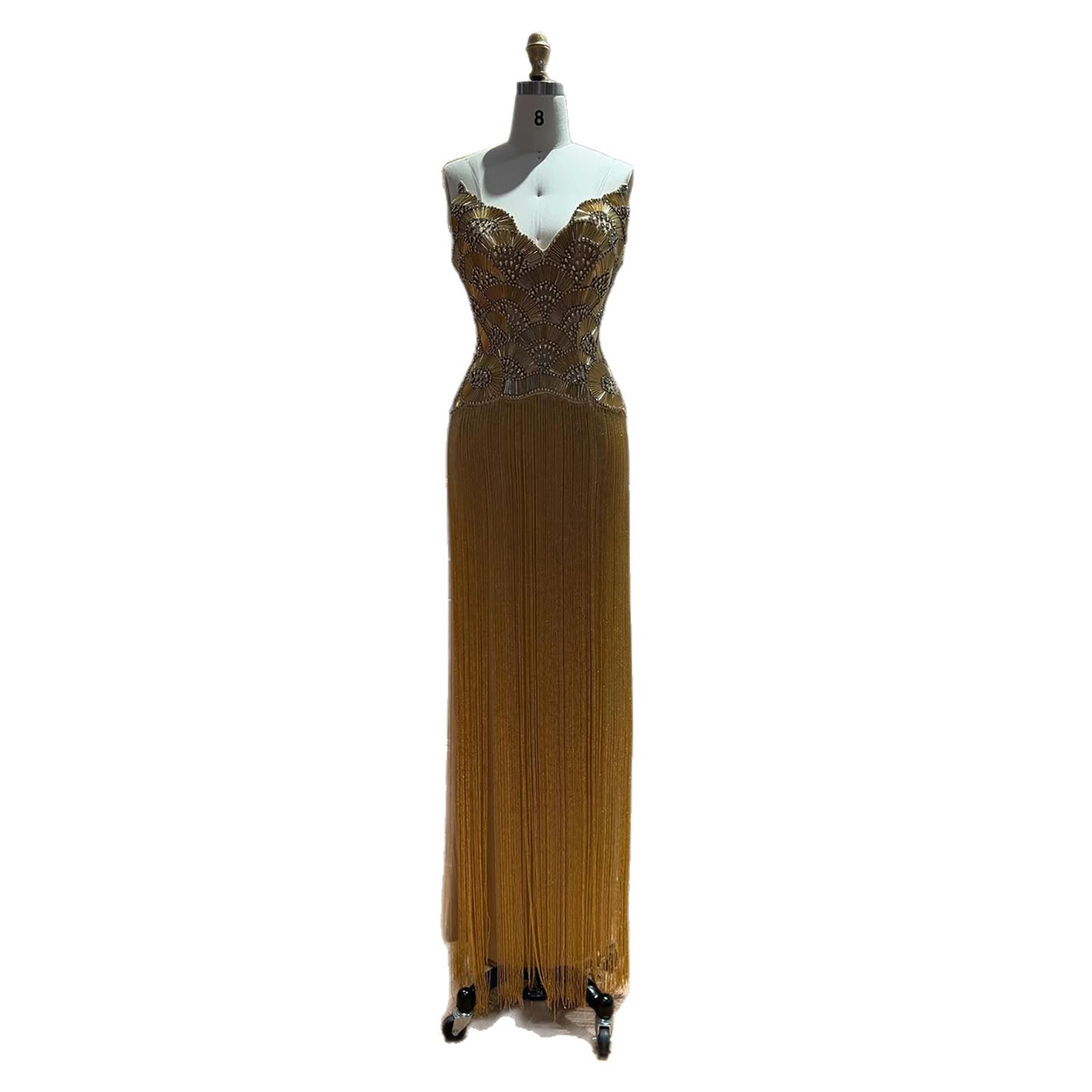 Luxury Hand Made Nude Gold Scallop Tassel Evening Dress LA73748 SERENE HILL