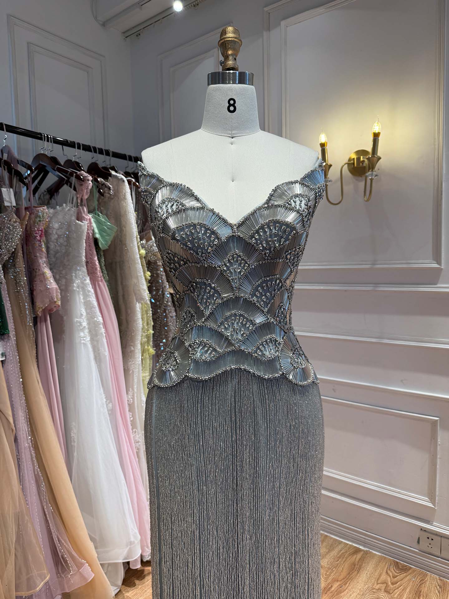 Luxury Hand Made Gold Scallop Tassel Evening Dress LA73748 SERENE HILL