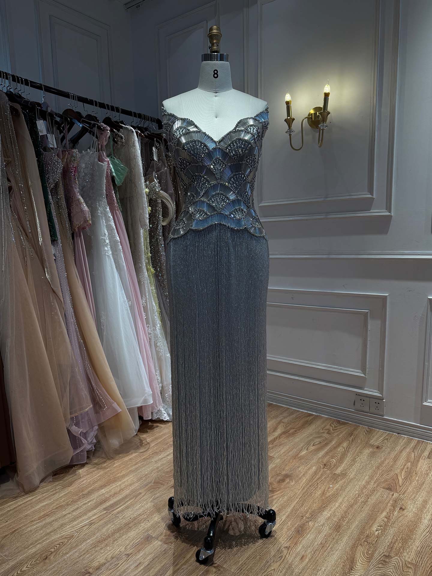 Luxury Hand Made Gold Scallop Tassel Evening Dress LA73748 SERENE HILL