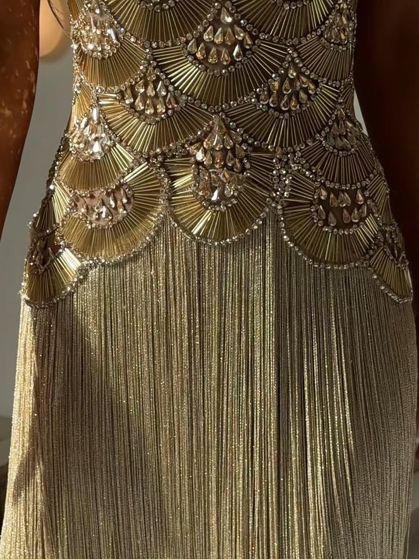 Luxury Gold Crystal Beaded Tassel High Neck Evening Dress LA73748A SERENE HILL