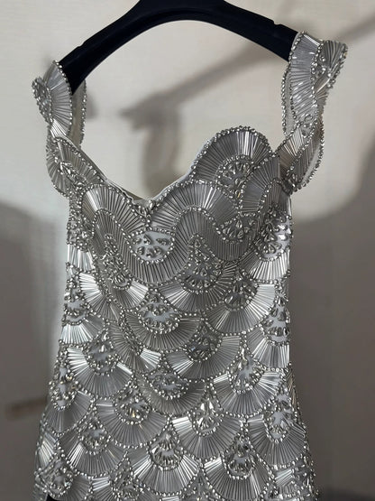 Luxury Gold Sweetheart Scalloped Crystal Beaded Mini Dress LA73748E SERENE HILL