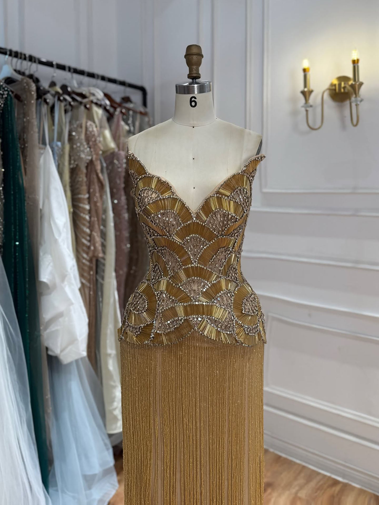 Luxury Hand Made Gold Scallop Tassel Evening Dress LA73748 SERENE HILL