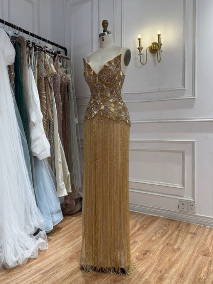 Luxury Hand Made Gold Scallop Tassel Evening Dress LA73748 SERENE HILL