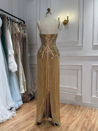 Luxury Hand Made Gold Scallop Tassel Evening Dress LA73748 SERENE HILL