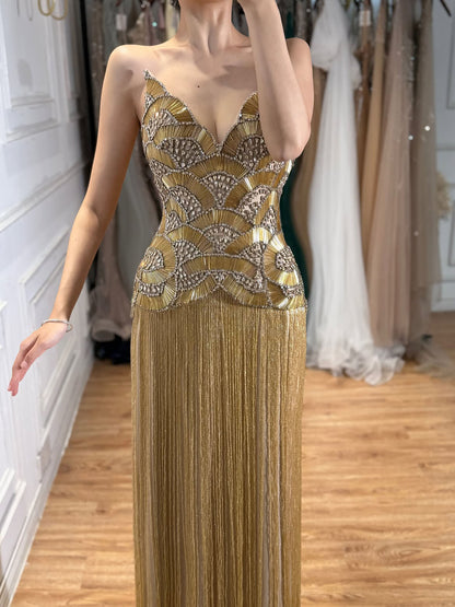 Luxury Hand Made Gold Scallop Tassel Evening Dress LA73748 SERENE HILL