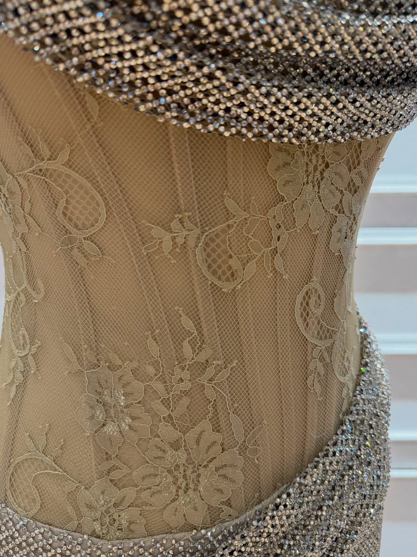 Luxury Gold Crystal Beaded Lace Mermaid Slit Dress LA73749