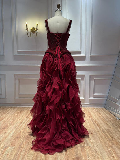 Luxury Wine Red Beaded Mermaid Evening Dress LA73750