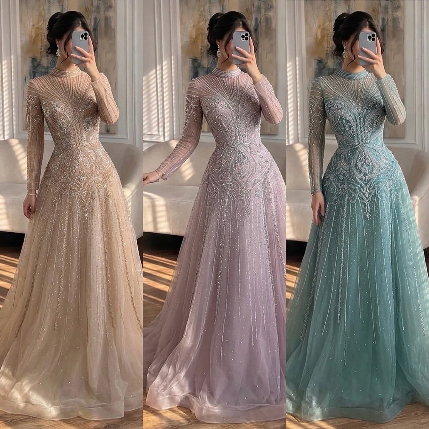 Luxury Turquoise Crystal Beaded Evening Dress LA73752 SERENE HILL