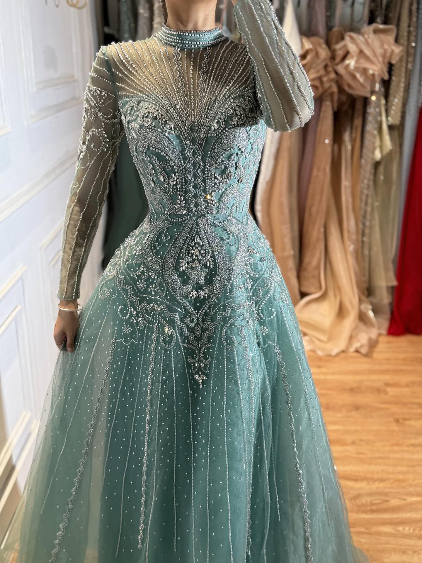Luxury Turquoise Crystal Beaded Evening Dress LA73752