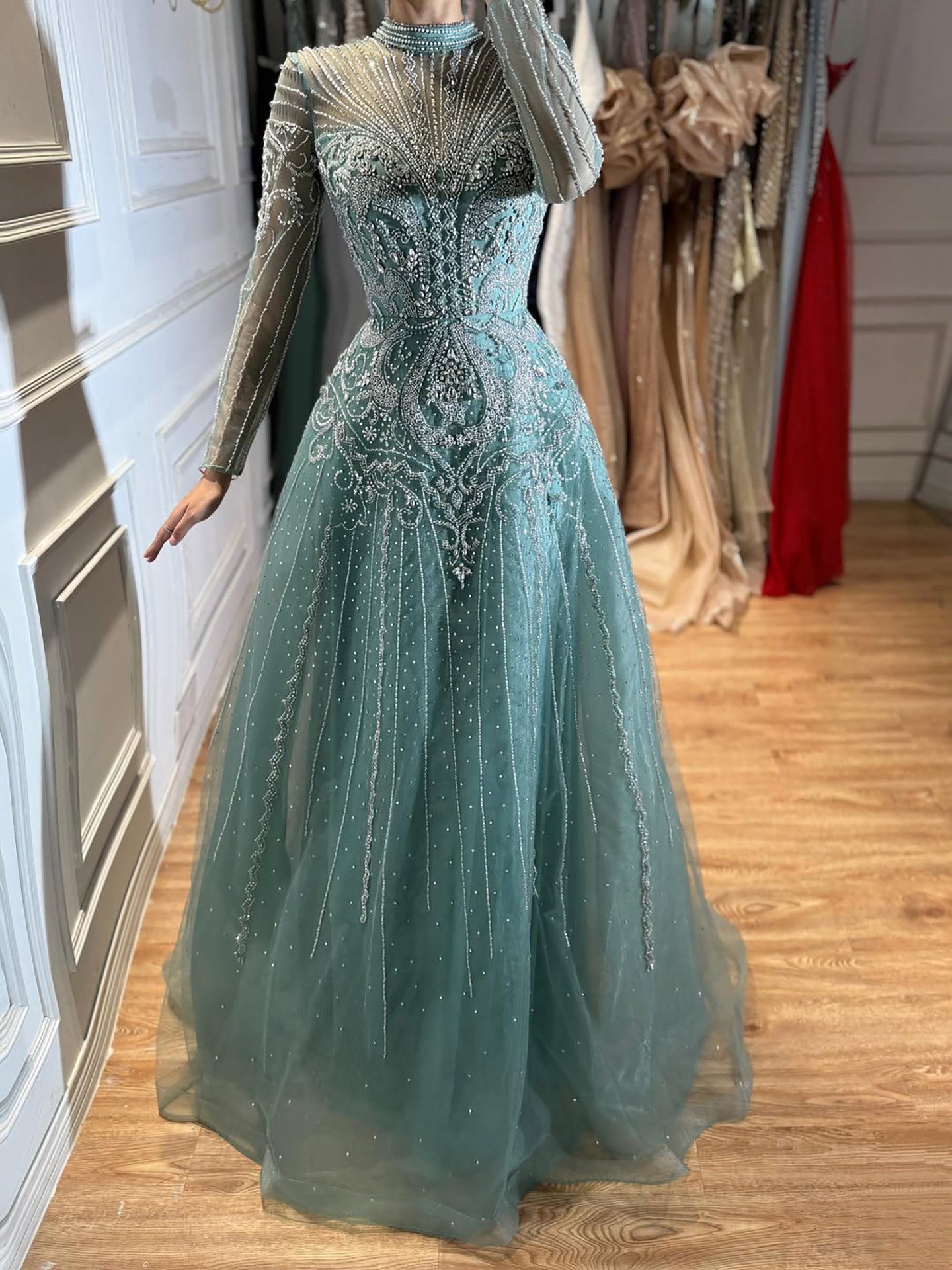 Luxury Turquoise Crystal Beaded Evening Dress LA73752 – SERENE HILL