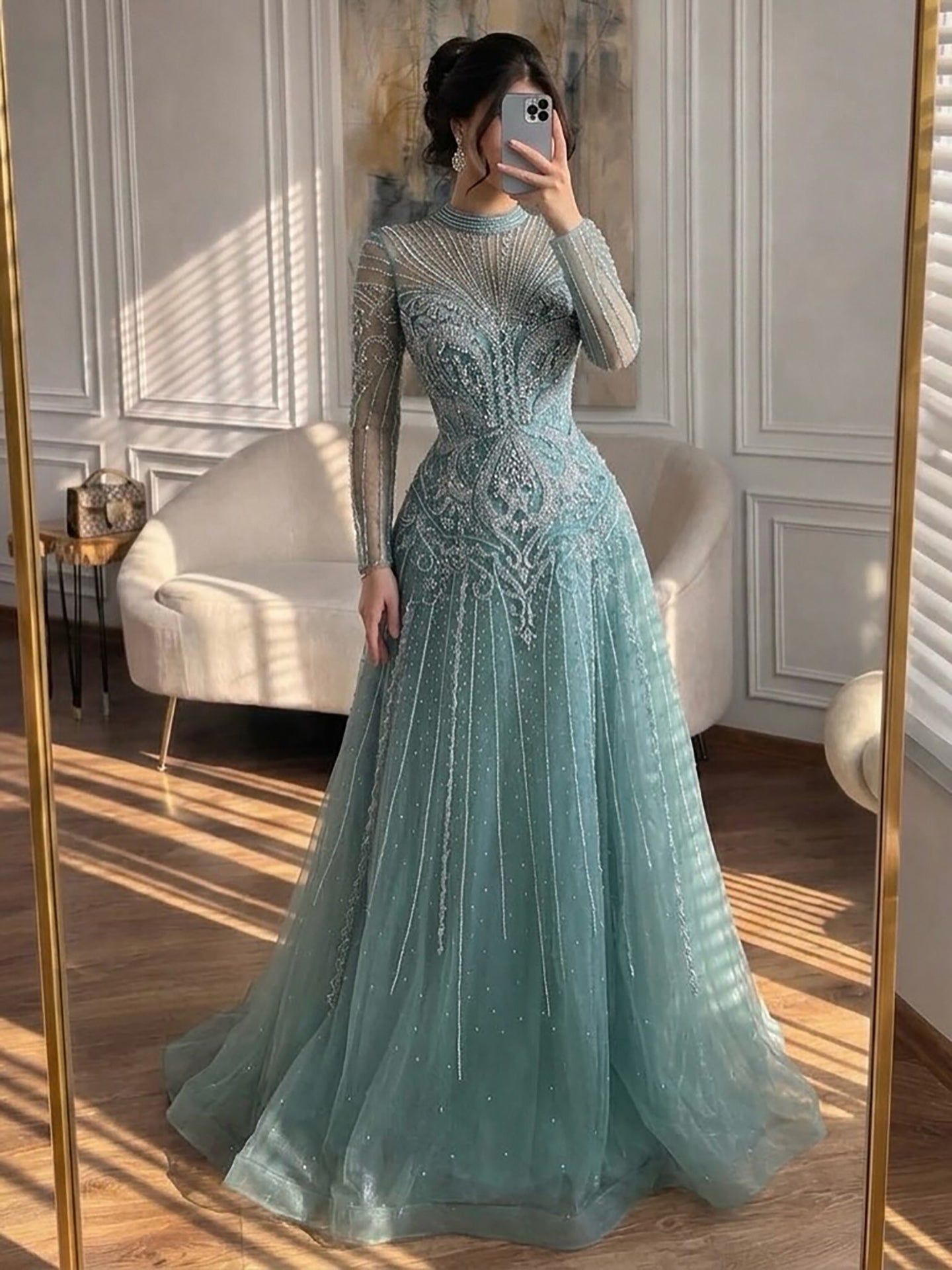 Luxury Turquoise Crystal Beaded Evening Dress LA73752 SERENE HILL