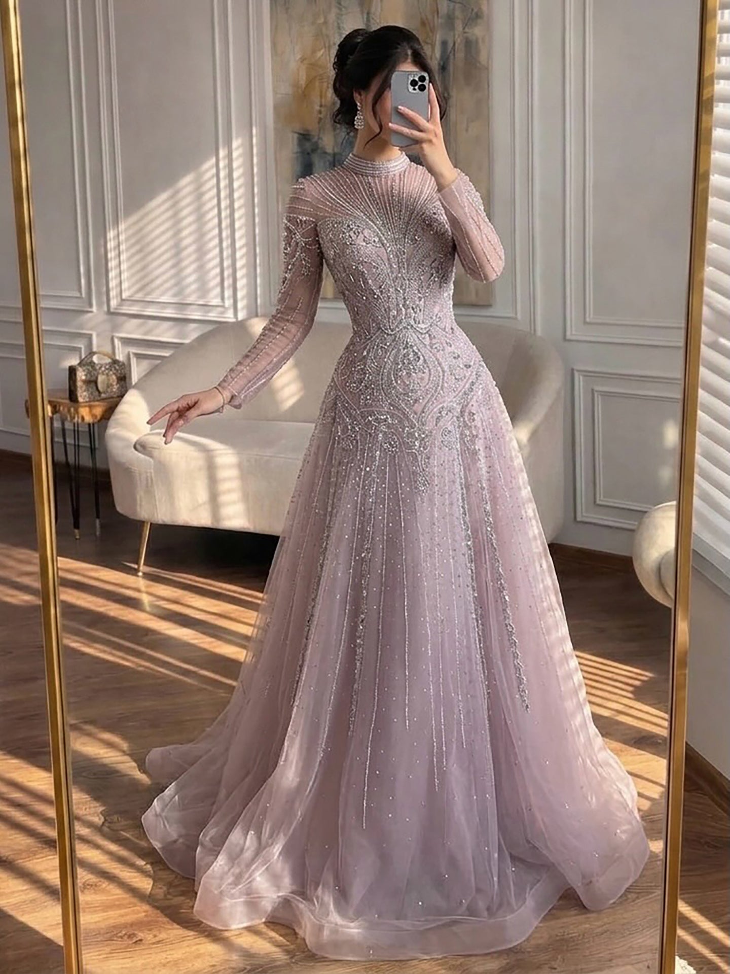 Luxury Turquoise Crystal Beaded Evening Dress LA73752 nude / 14