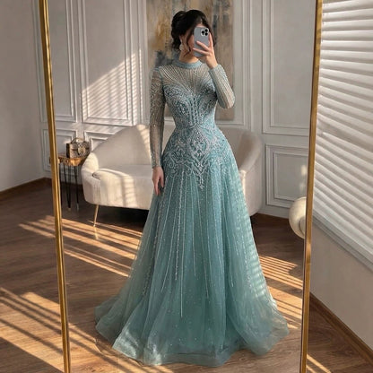Luxury Turquoise Crystal Beaded Evening Dress LA73752 SERENE HILL