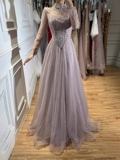 Luxury Nude Crystal Beaded A Line Evening Dress LA73753 SERENE HILL