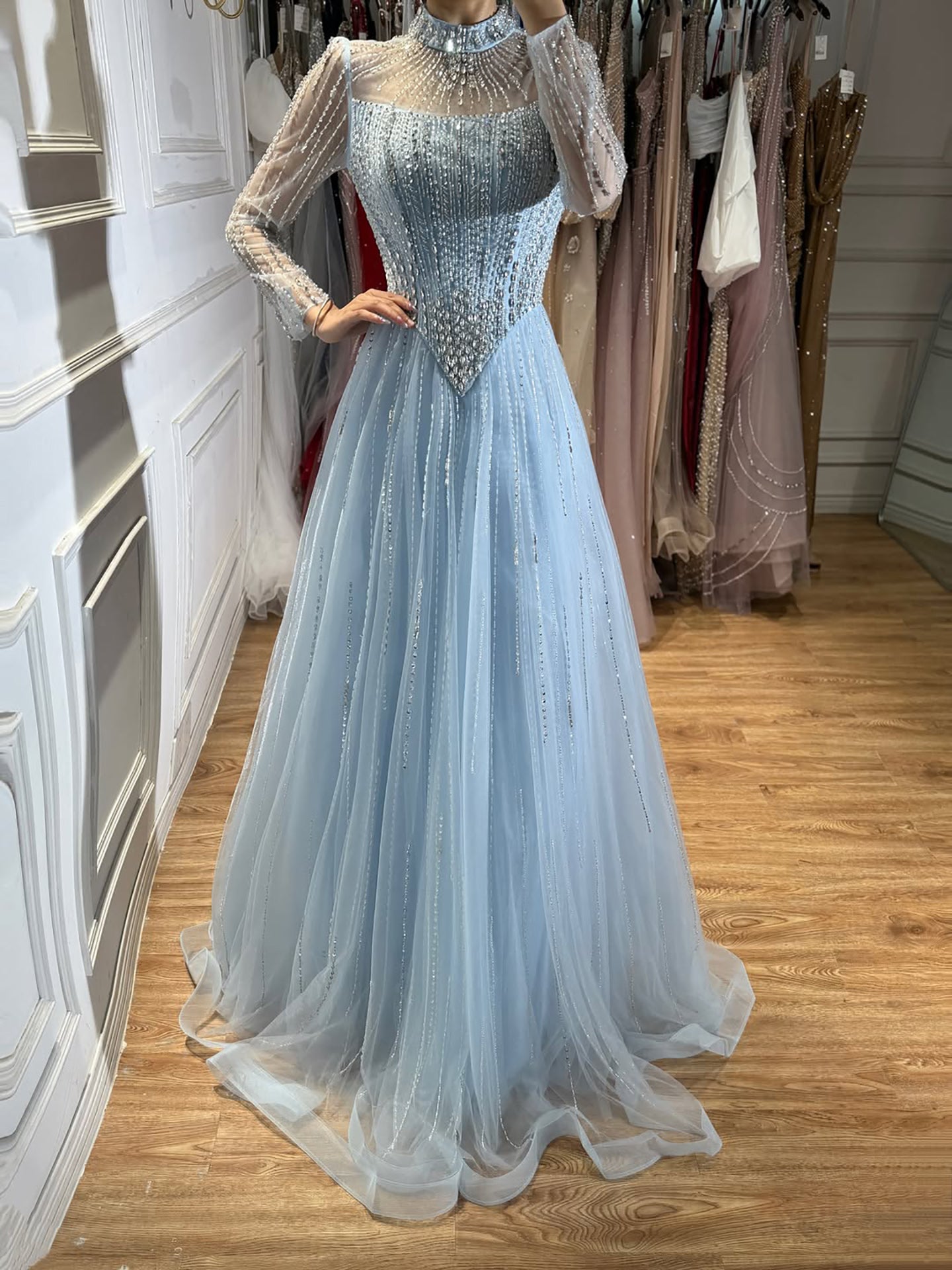 Luxury Nude Crystal Beaded A Line Evening Dress LA73753 SERENE HILL