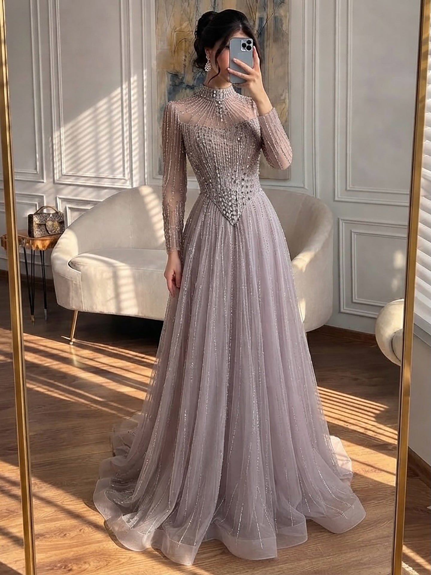 Luxury Nude Crystal Beaded A Line Evening Dress LA73753 SERENE HILL