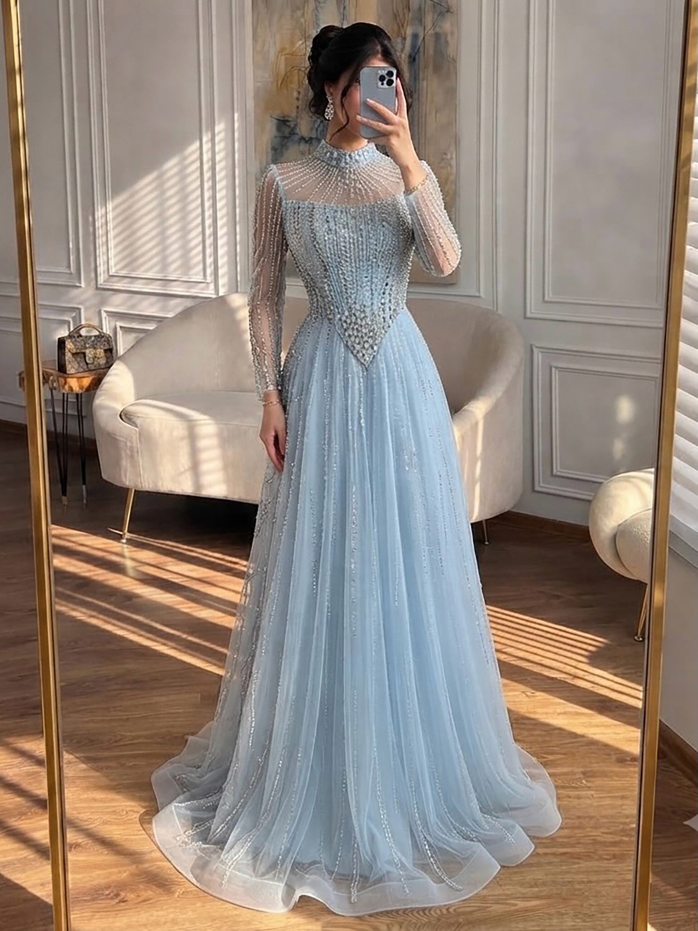 Luxury Nude Crystal Beaded A Line Evening Dress LA73753 SERENE HILL