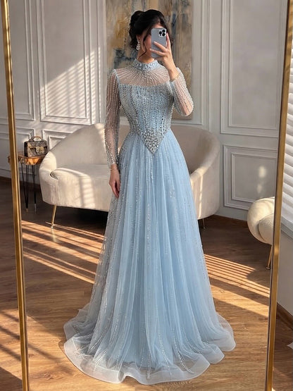 Luxury Nude Crystal Beaded A Line Evening Dress LA73753 SERENE HILL