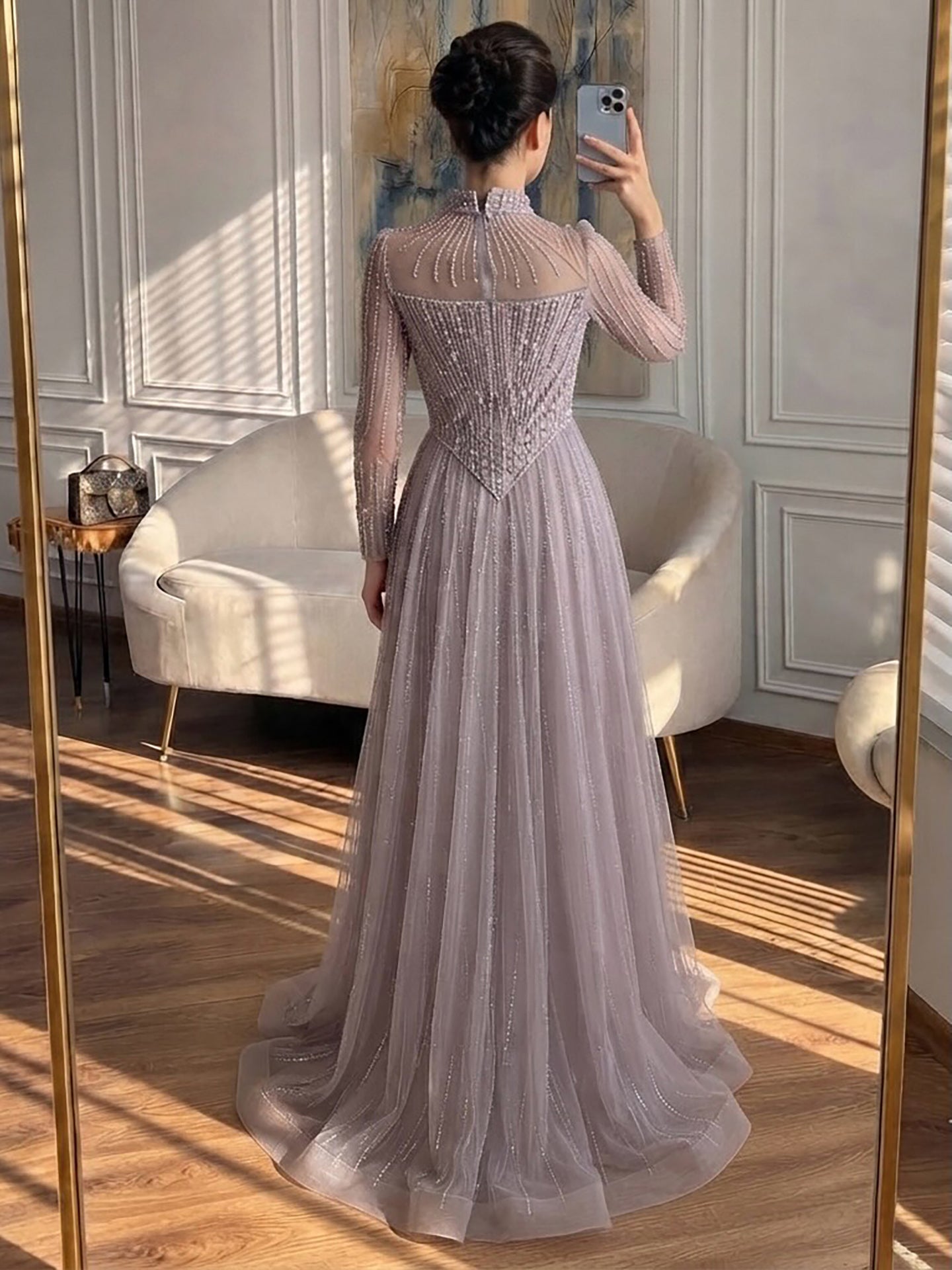 Luxury Nude Crystal Beaded A Line Evening Dress LA73753 SERENE HILL