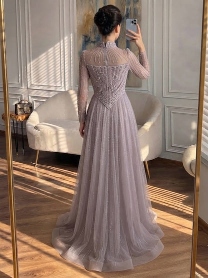Luxury Nude Crystal Beaded A Line Evening Dress LA73753 SERENE HILL