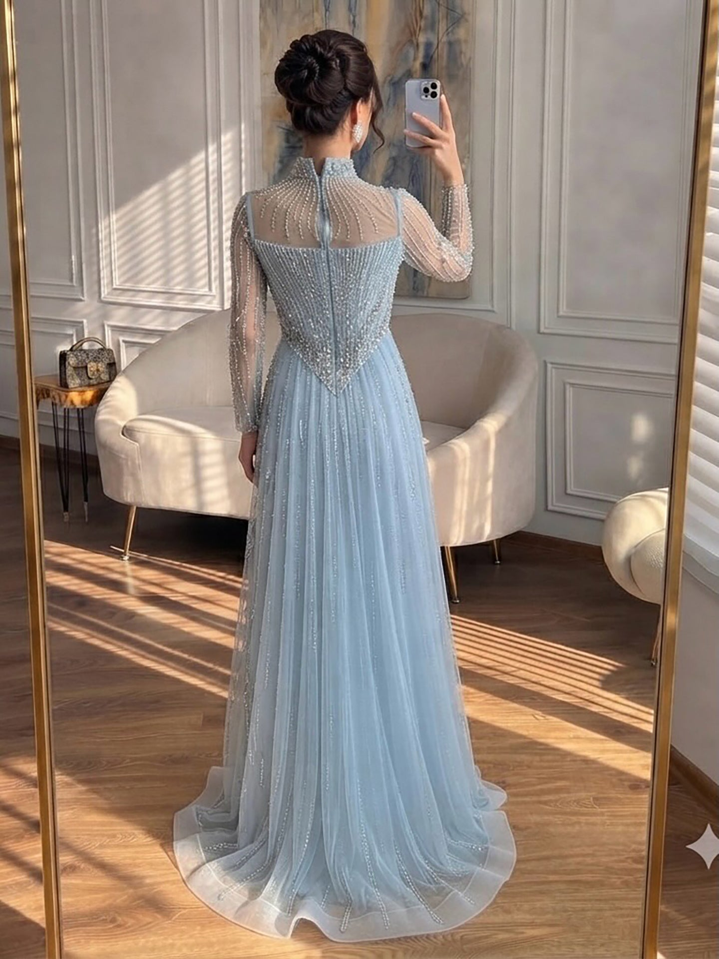Luxury Nude Crystal Beaded A Line Evening Dress LA73753 SERENE HILL