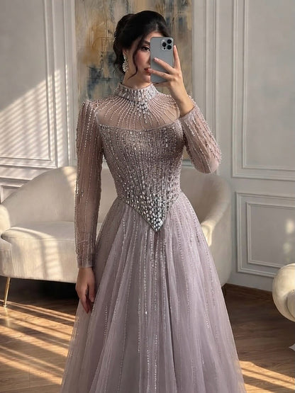 Luxury Nude Crystal Beaded A Line Evening Dress LA73753 SERENE HILL