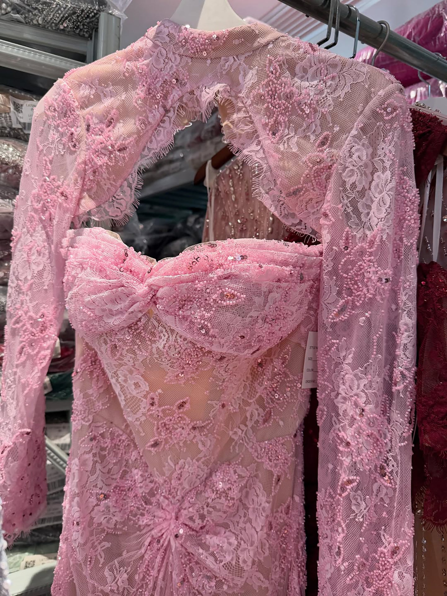 Luxury Pink Lace Long Sleeve High Neck Mermaid Evening Dress LA73757 SERENE HILL