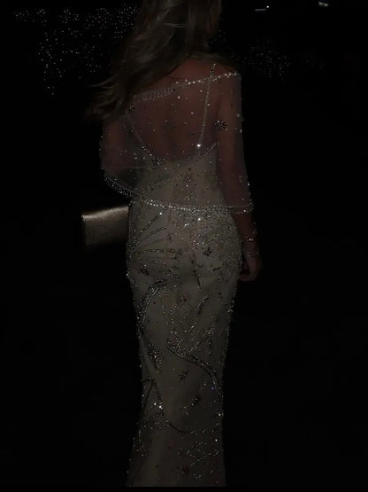 Luxury Nude Beaded Spaghetti Strap Mermaid Evening Dress LA73758 SERENE HILL