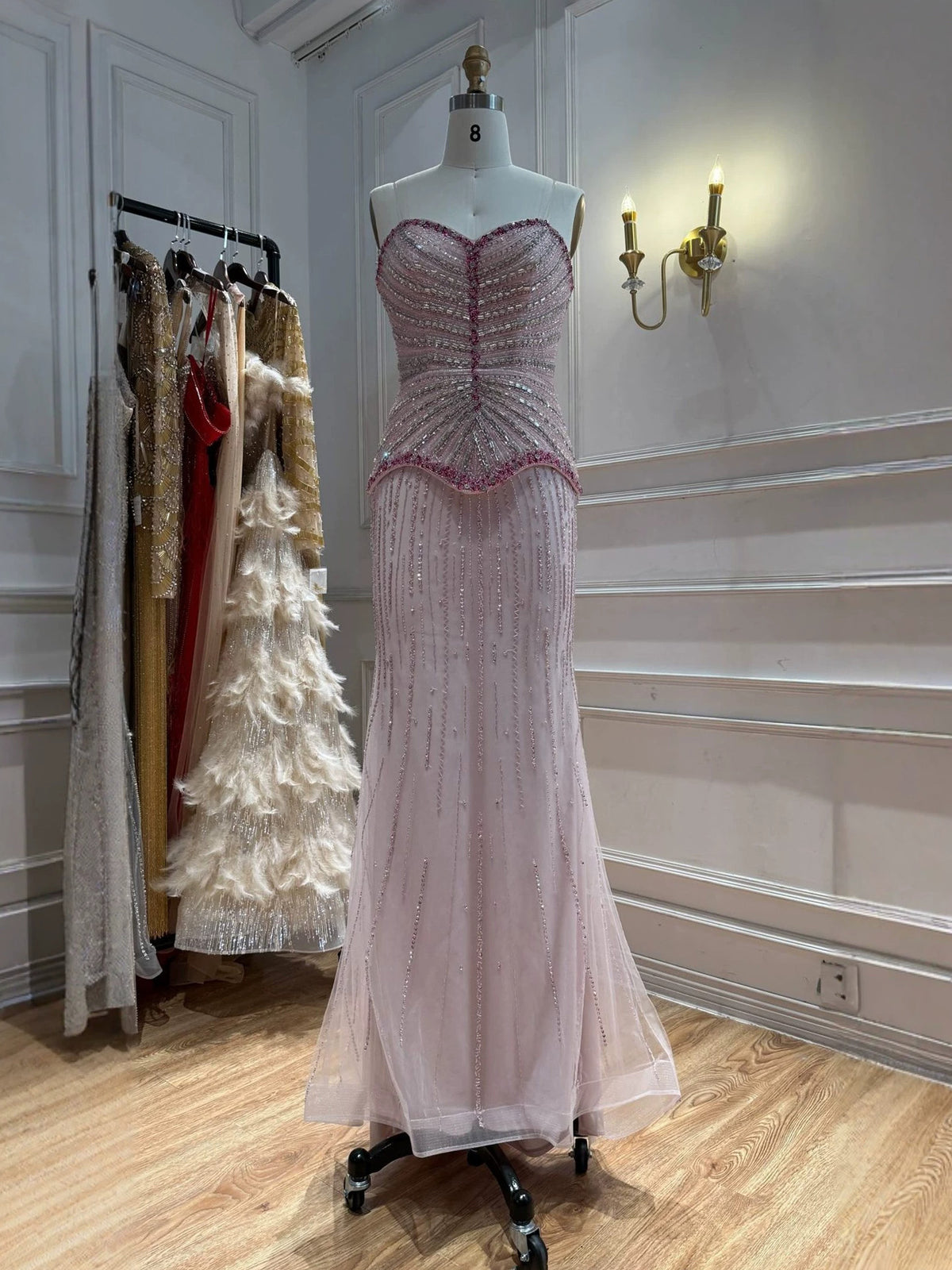 Luxury Lilac Beaded Strapless Mermaid Evening Dress LA73761