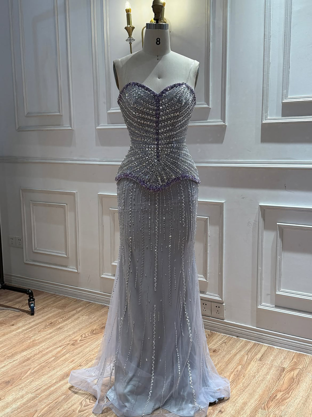 Luxury Lilac Beaded Strapless Mermaid Evening Dress LA73761