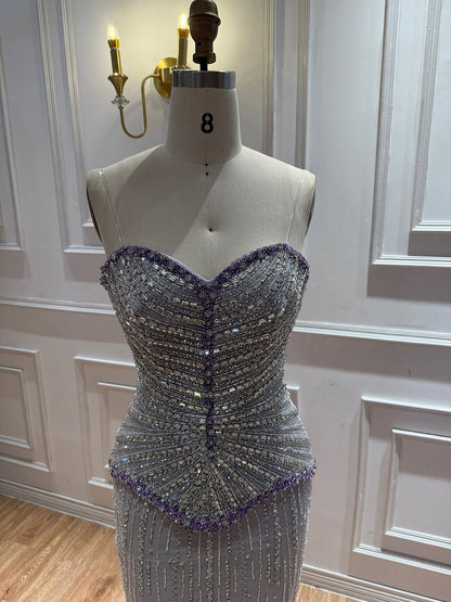 Luxury Lilac Beaded Strapless Mermaid Evening Dress LA73761
