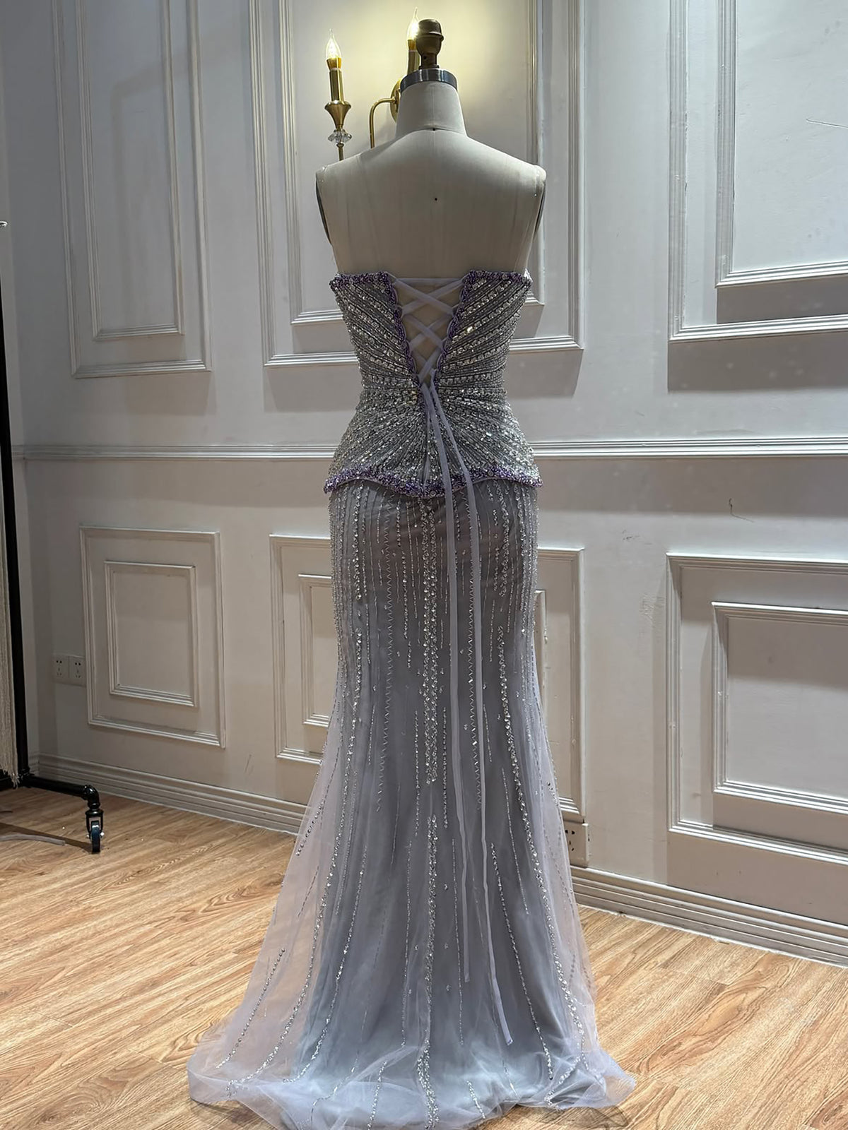 Luxury Lilac Beaded Strapless Mermaid Evening Dress LA73761