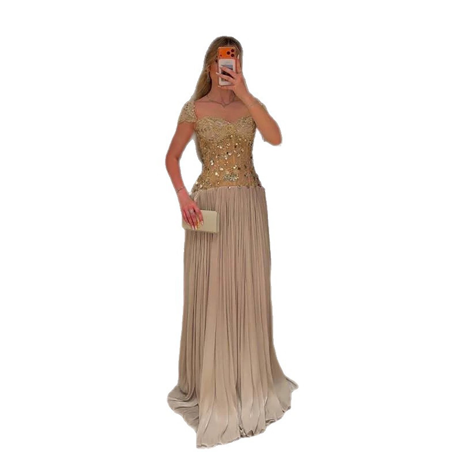 Luxury Cream Beaded Cap Sleeves Pleated Evening Dress LA73762 SERENE HILL