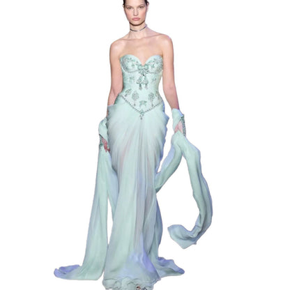 Luxury Sage Green Crystal Beaded Strapless Evening Dress LA73763 SERENE HILL