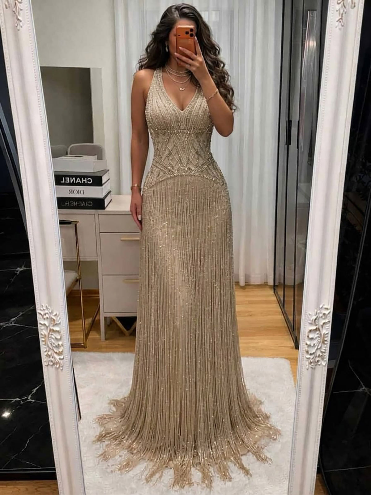 Luxury Butter Yellow Halter Fringe Evening Dress LA73765
