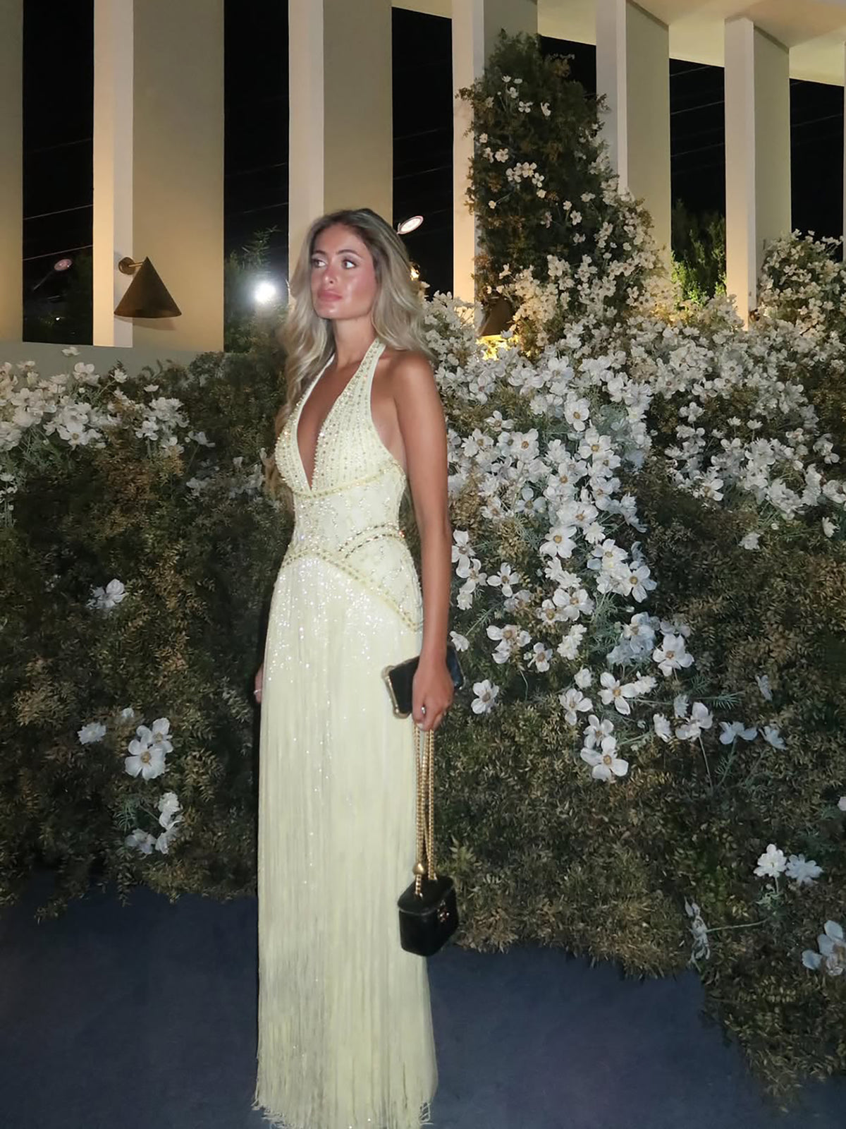 Luxury Butter Yellow Halter Fringe Evening Dress LA73765 SERENE HILL