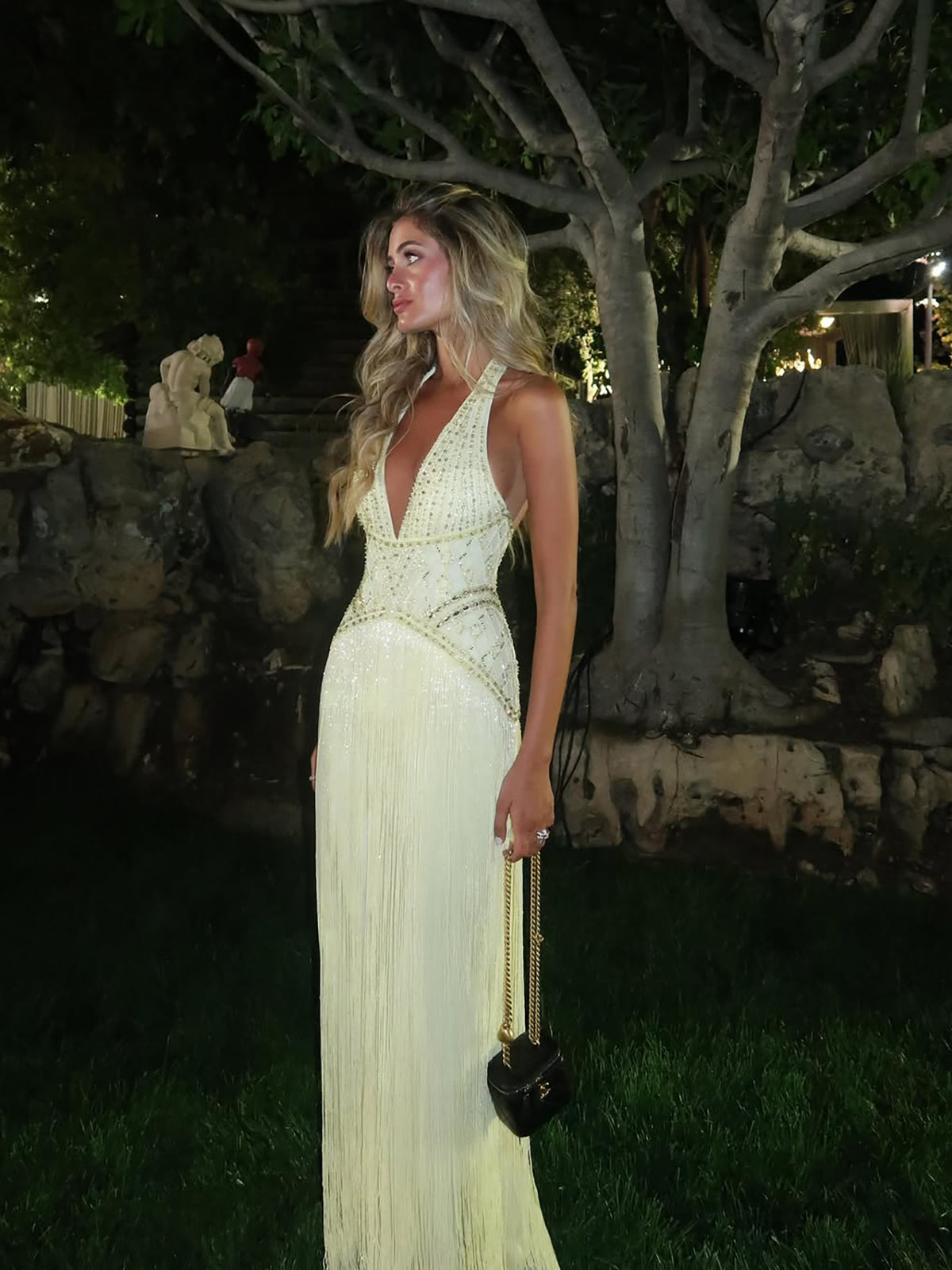 Luxury Butter Yellow Halter Fringe Evening Dress LA73765 SERENE HILL