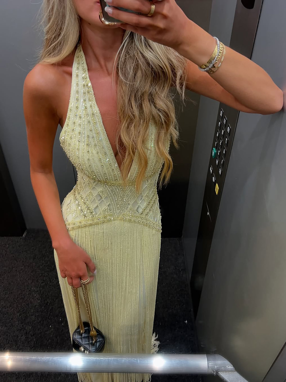Luxury Butter Yellow Halter Fringe Evening Dress LA73765 SERENE HILL