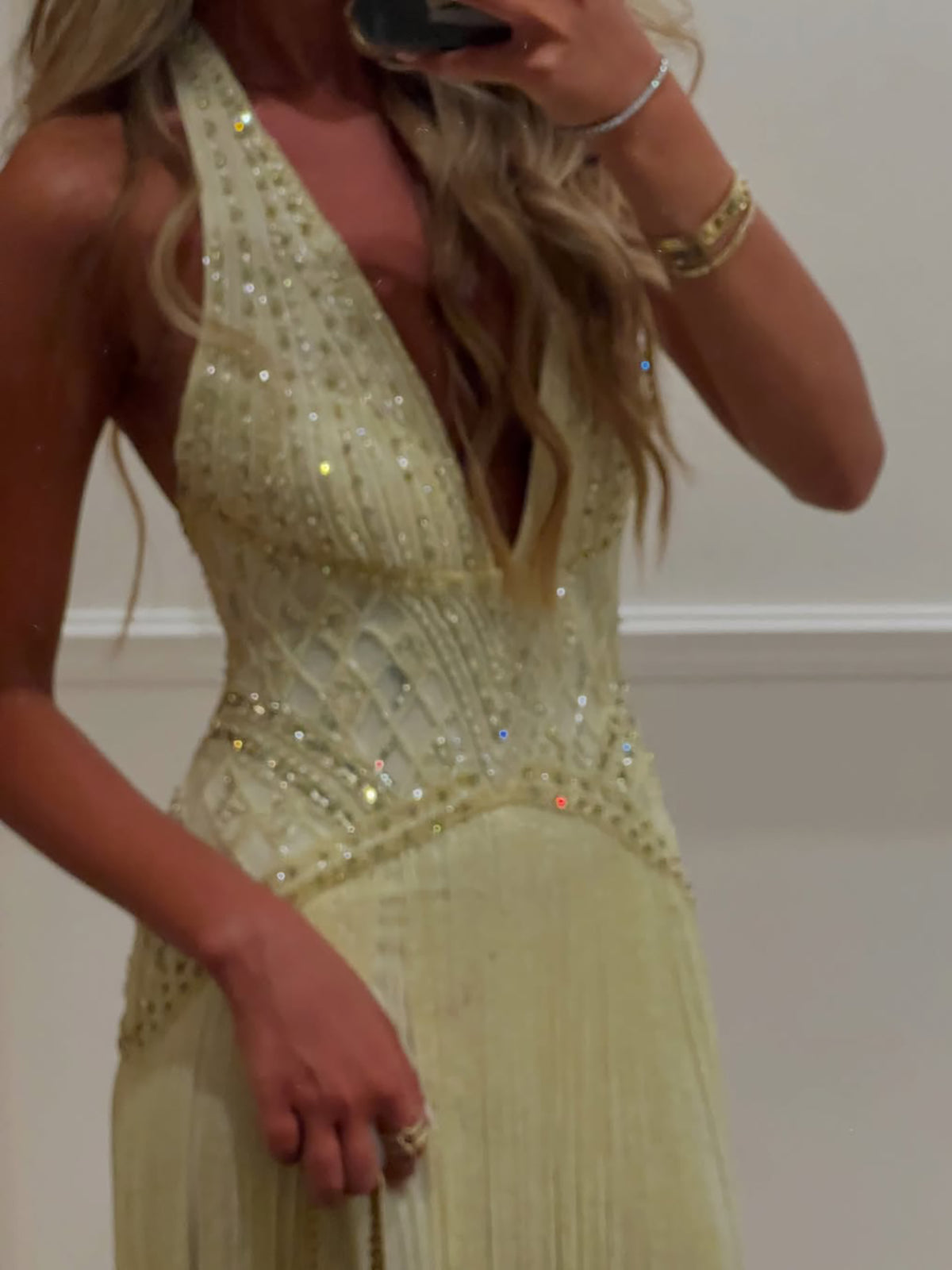 Luxury Butter Yellow Halter Fringe Evening Dress LA73765 SERENE HILL