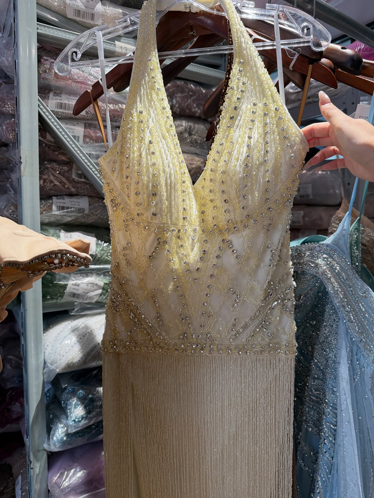 Luxury Butter Yellow Halter Fringe Evening Dress LA73765 SERENE HILL